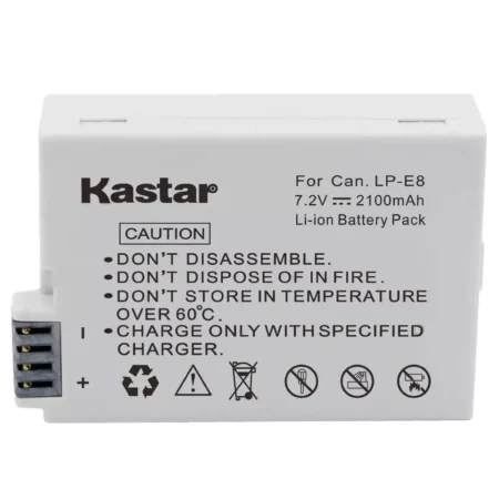 La batería Kastar LP-E8 es una alternativa confiable y asequible para cámaras Canon como las EOS Rebel T2i, T3i, T4i y T5i. Ofrece un rendimiento duradero, ideal para prolongar tus sesiones fotográficas sin interrupciones. Es recargable y una excelente opción para reemplazar o tener como respaldo de la batería original Canon.